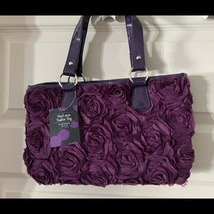 Purple Sassy Fabric Hand Sewn Flowers Purse